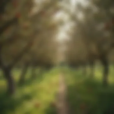 A picturesque orchard showcasing a variety of Swedish apple trees in full bloom.