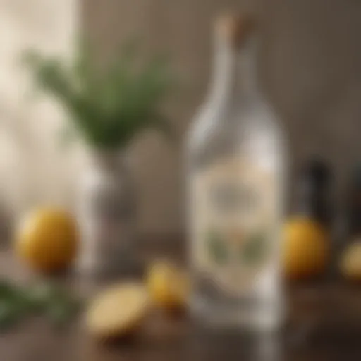 A vintage tonic water bottle with botanical illustrations.