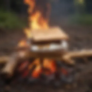 A well-maintained s'more stick holder next to a cozy campfire setting.