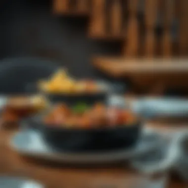 Rustic Table Presentation A mouth-watering cast iron dish served on a rustic wooden table