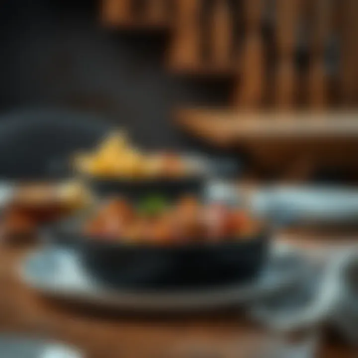 Rustic Table Presentation A mouth-watering cast iron dish served on a rustic wooden table