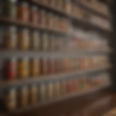 Elegant spice rack showcasing a variety of spices in glass jars