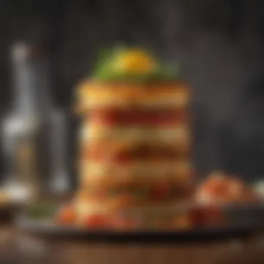 Gourmet hash brown stack layered with savory toppings