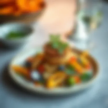 Artful Plant-Based Dish An elegant presentation of a plant-based dish artfully arranged on a plate