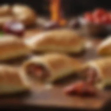 Fresh Ingredients for Sausage Hot Pockets Sizzling sausages and fresh ingredients ready for filling