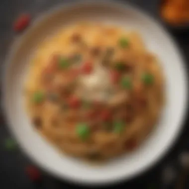 A beautifully plated spaghetti dish with fresh ingredients