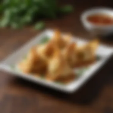 An artistic presentation of fried won ton wraps garnished with herbs