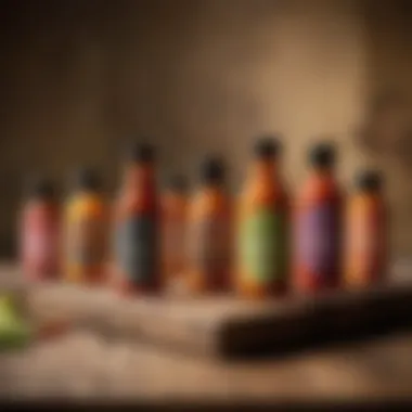 Artisanal hot sauce brands showcased on a wooden table