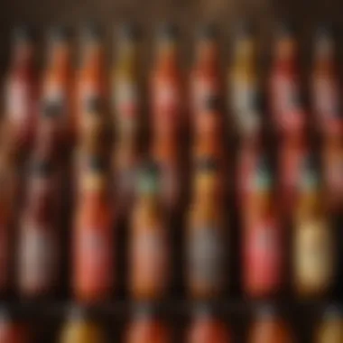 A vibrant array of gourmet hot sauces in unique bottles