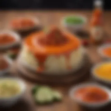 An artistic display of a gourmet dish garnished with hot sauce, emphasizing its culinary potential.