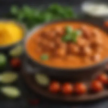 Fresh ingredients used in tikka masala, including tomatoes, spices, and cream