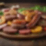 Colorful assortment of turkey sausage links and patties garnished with herbs