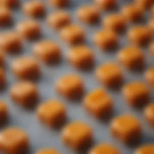 Close-up of vegan butterscotch candy pieces arranged artistically