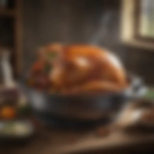 Elegant turkey cooking pot on a rustic table