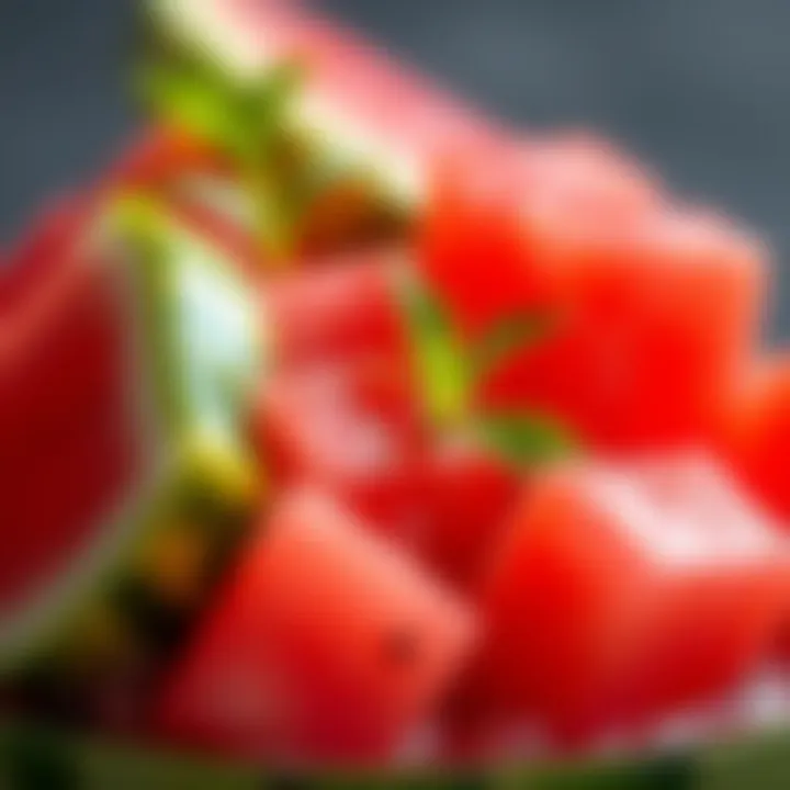 A close-up of watermelon cubes infused with sour vodka