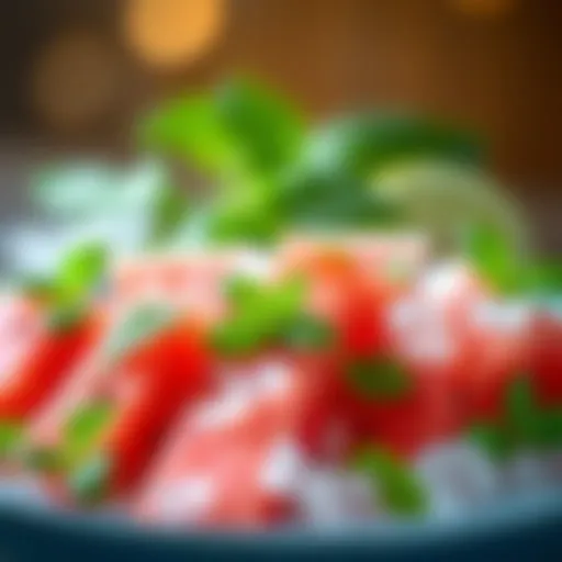 Vibrant watermelon slices adorned with fresh mint leaves