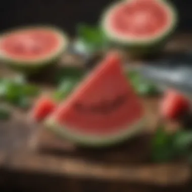 Fresh watermelon slices and sprigs of mint on a rustic table