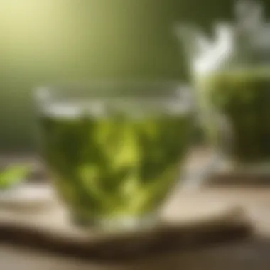 A vibrant cup of green tea against a serene backdrop, showcasing its refreshing essence.