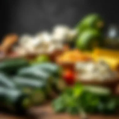 An array of fresh zucchini and ingredients laid out for pancake preparation