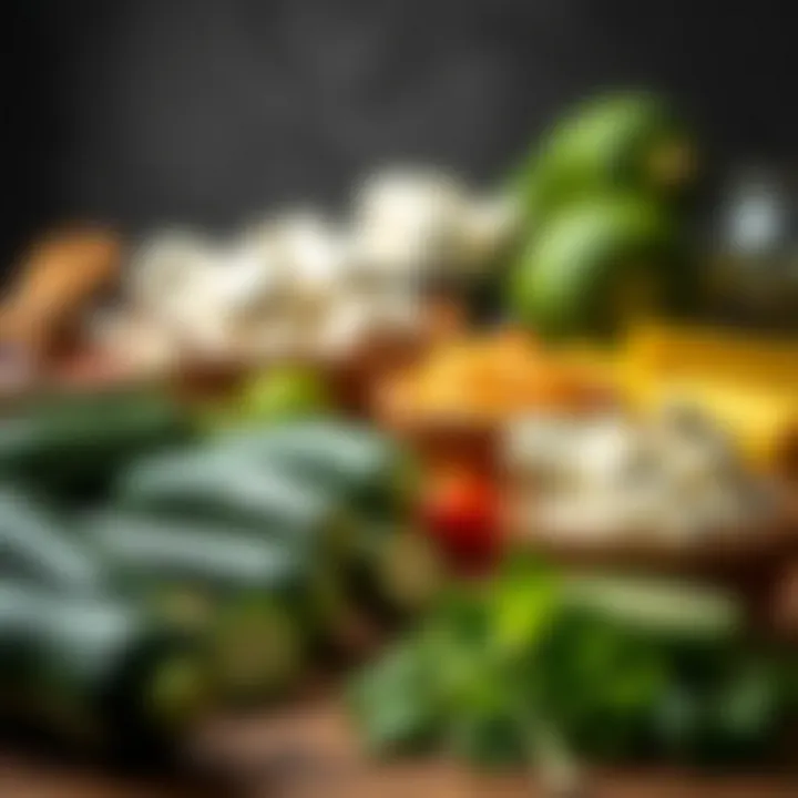 An array of fresh zucchini and ingredients laid out for pancake preparation