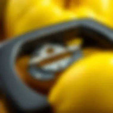 Close-up of the sharp blade of the apple peeler