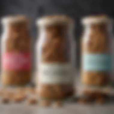 Homemade Granola Jars Artfully packaged jars of homemade granola with colorful labels.