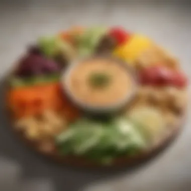 Assorted Vegetable Snack Platter A stylishly arranged platter of assorted vegetable snacks with dips.