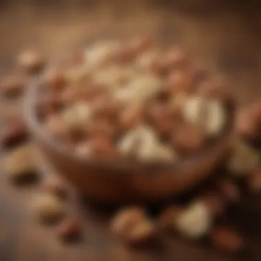 A selection of nuts displayed elegantly in a wooden bowl.