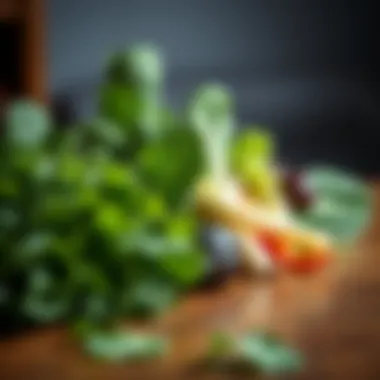 A variety of leafy greens on a wooden table