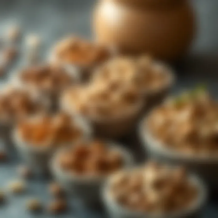 A collection of nuts and seeds in small bowls