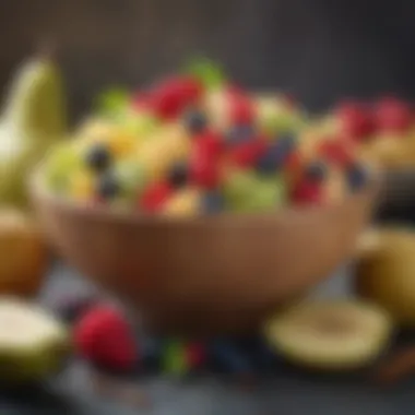 A vibrant bowl of fresh fruits high in fiber, such as pears and berries.