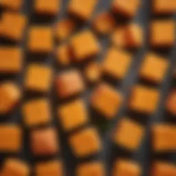 Beautifully arranged sweet potato cubes ready for freezing