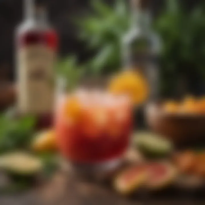 An array of fresh ingredients like citrus fruits and herbs, highlighting the selection for crafting rum punch.