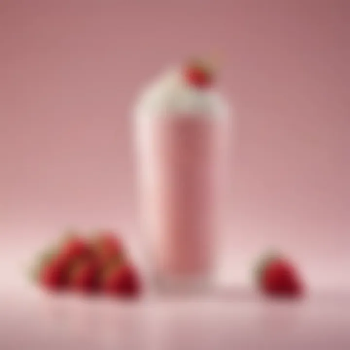 A vibrant, fresh strawberry placed beside a McDonald's milkshake, highlighting the ingredient source