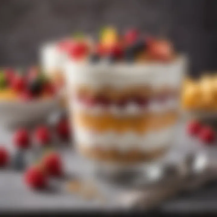 A close-up of a bowl filled with a delightful fruit and yogurt parfait.