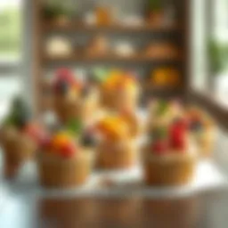 Creative display of giant muffin cups filled with colorful ingredients