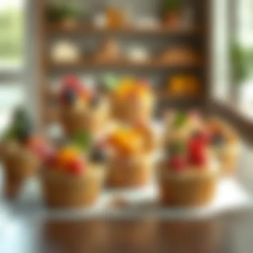 Creative display of giant muffin cups filled with colorful ingredients