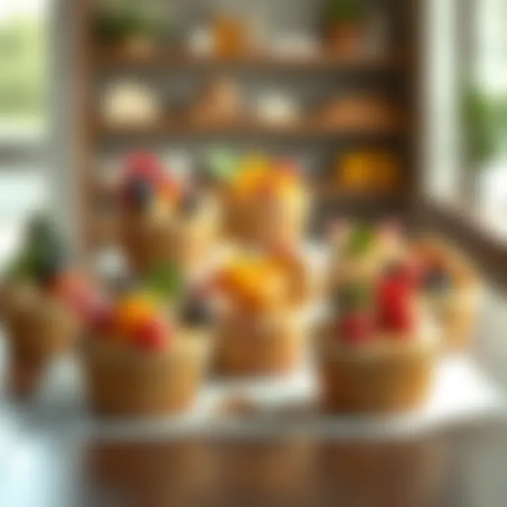 Creative display of giant muffin cups filled with colorful ingredients