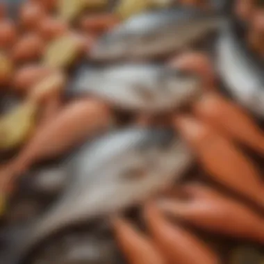 A close-up of various seasonal fish varieties ready for frying