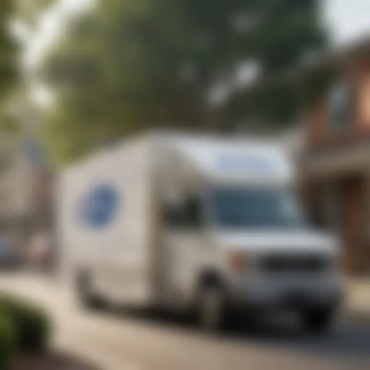 Goodwill furniture delivery truck navigating through a neighborhood