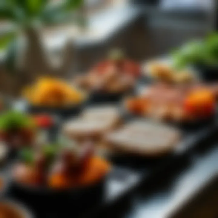 An assortment of delicious dishes prepared on an outdoor griddle