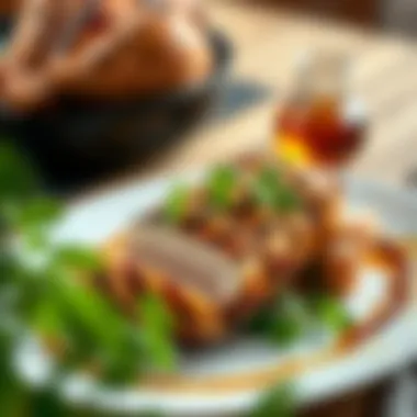 Plated grilled turkey garnished with fresh herbs