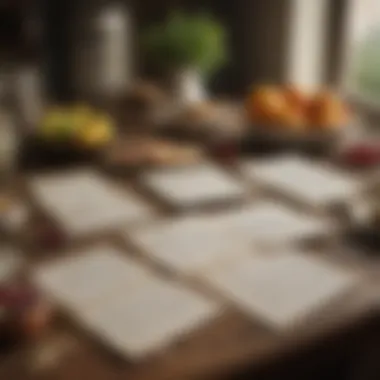 A collection of handwritten recipe cards laid out on a vintage table.