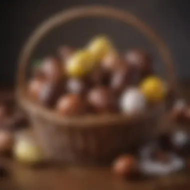 Close-up of artisanal chocolates and seasonal treats in the Easter basket