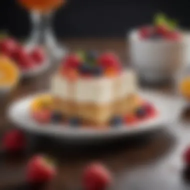 A delectable dessert made from natural sweeteners, artfully garnished with fresh fruits.