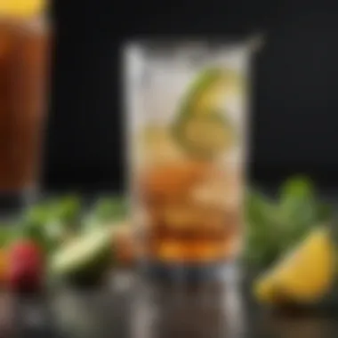 A refreshing sugar-free energy drink in a glass with fresh garnishes