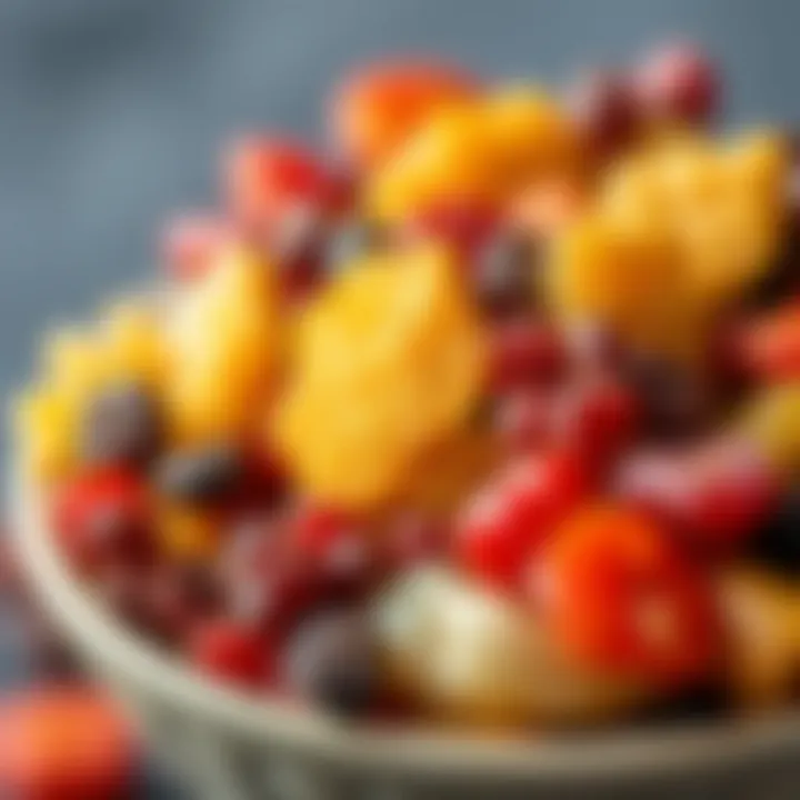 Colorful array of dried fruits in a bowl