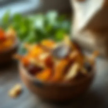 Crunchy vegetable chips in a rustic bowl