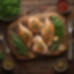 A vibrant selection of fresh herbs and spices laid out on a rustic wooden table.