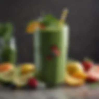 A refreshing smoothie made with greens and fruits, served in a clear glass with a straw.